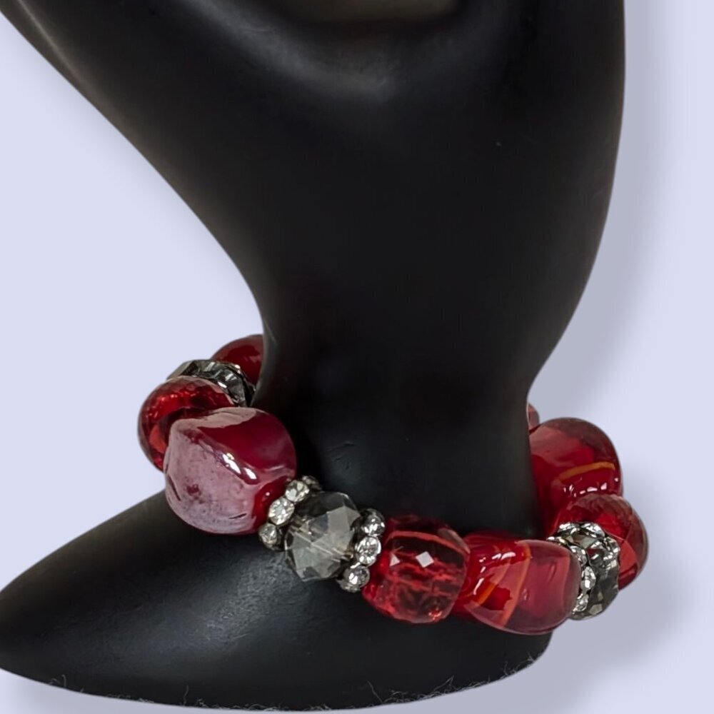 Red & Rhinestone Stretch Bracelet - Picture 2 of 4